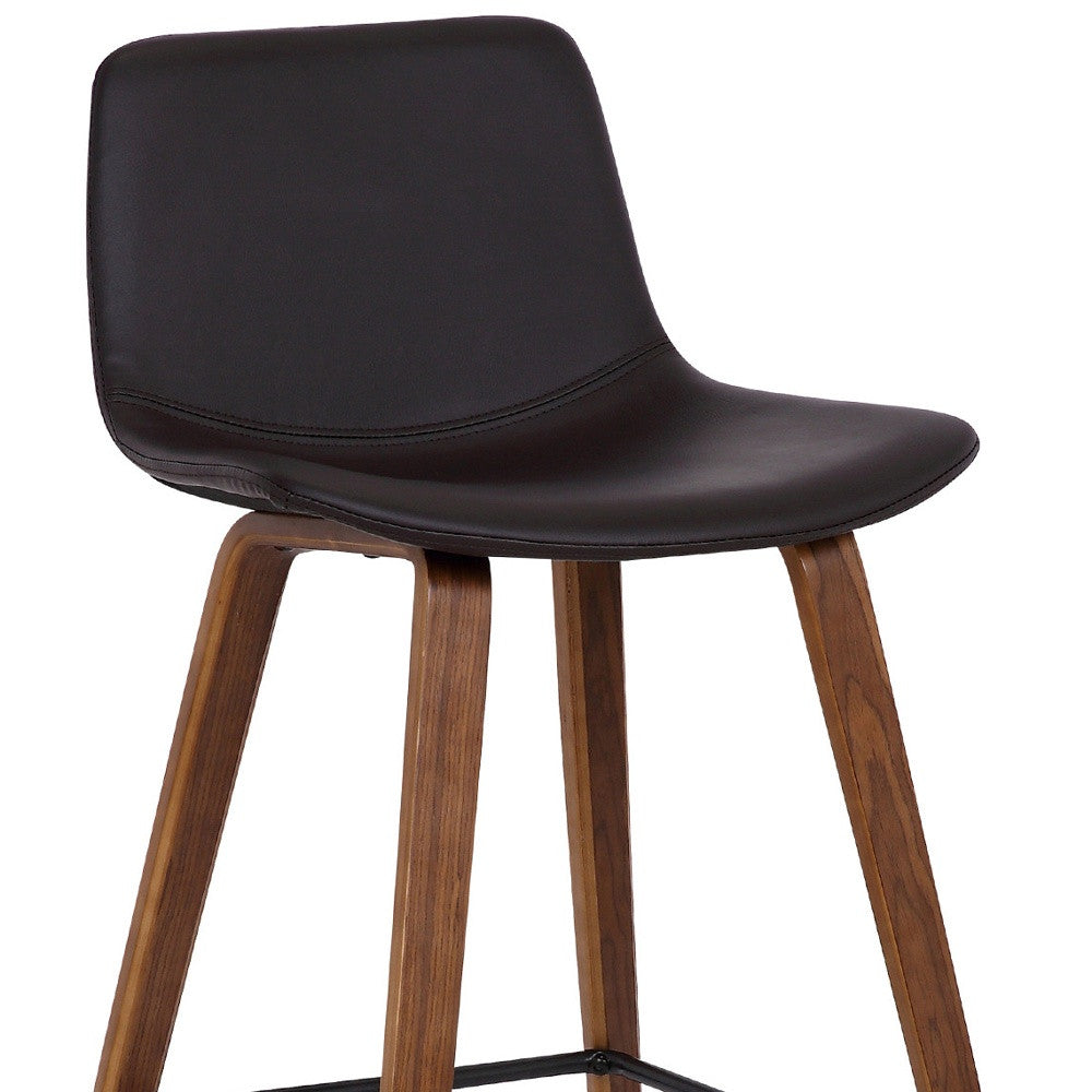 26" Brown Faux Leather And Solid Wood Low Back Counter Height Bar Chair-7