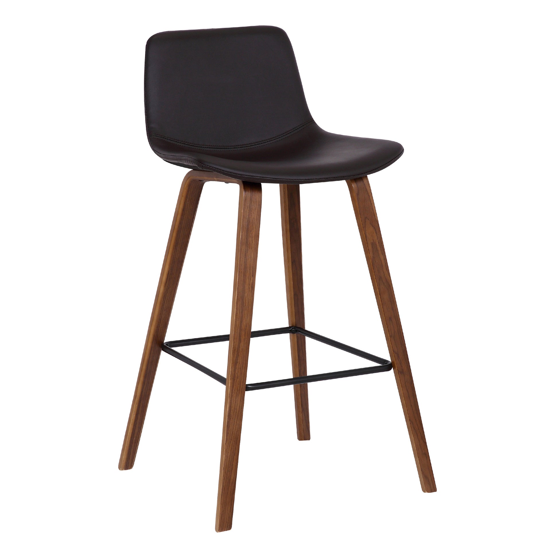 26" Brown Faux Leather And Solid Wood Low Back Counter Height Bar Chair-1