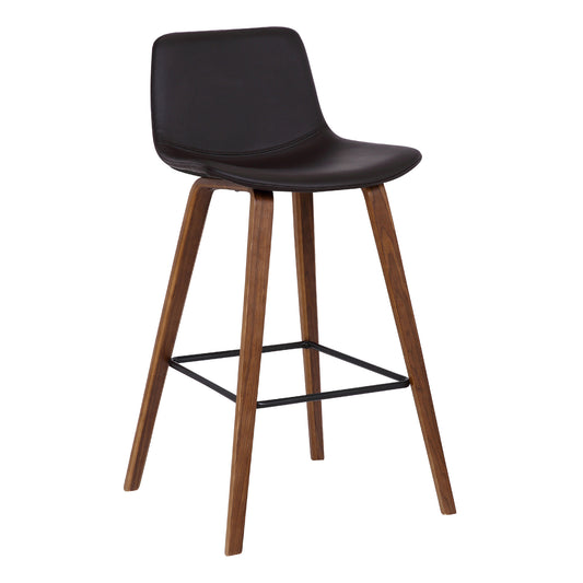 26" Brown Faux Leather And Solid Wood Low Back Counter Height Bar Chair-1