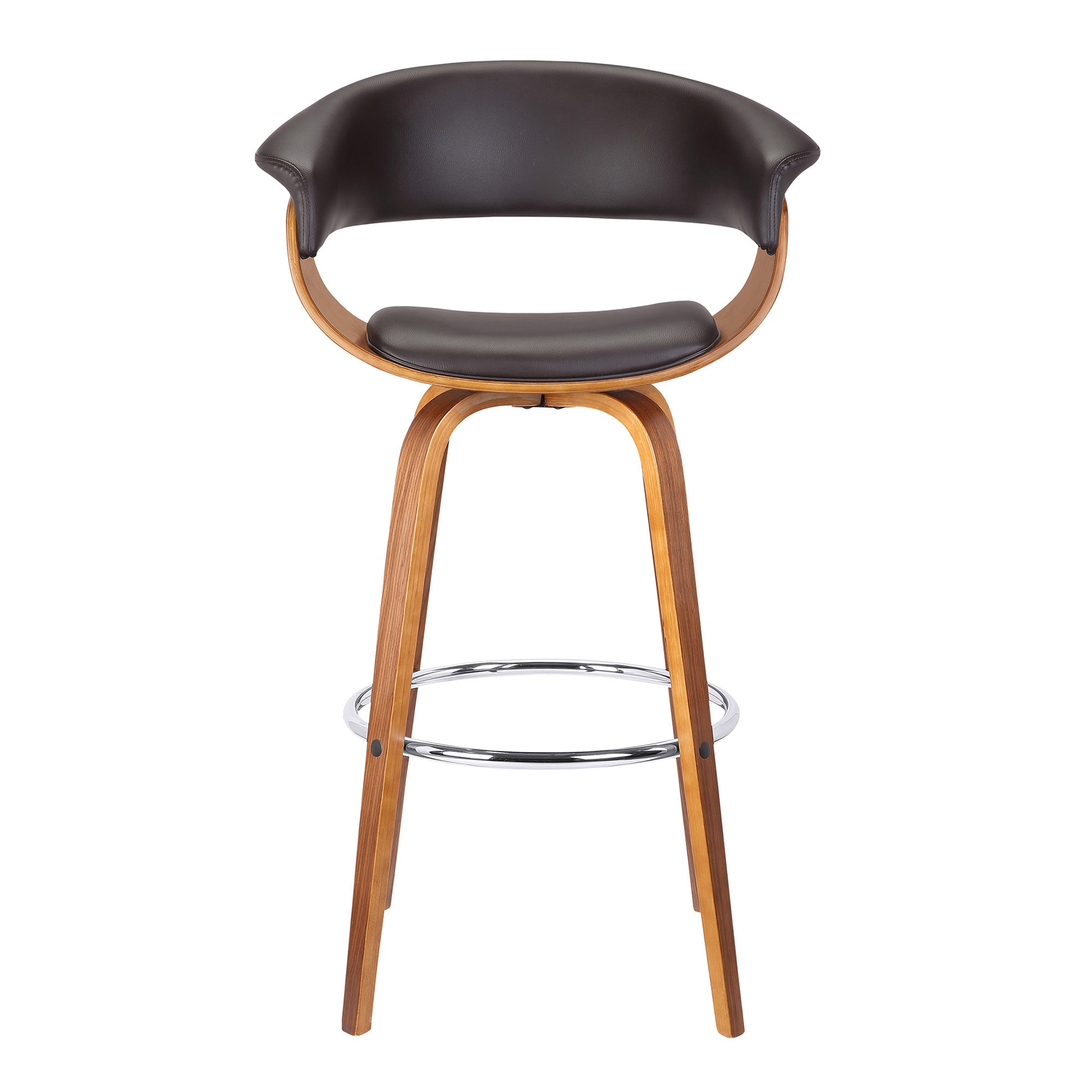 31" Brown Faux Leather And Solid Wood Swivel Low Back Bar Height Bar Chair-2