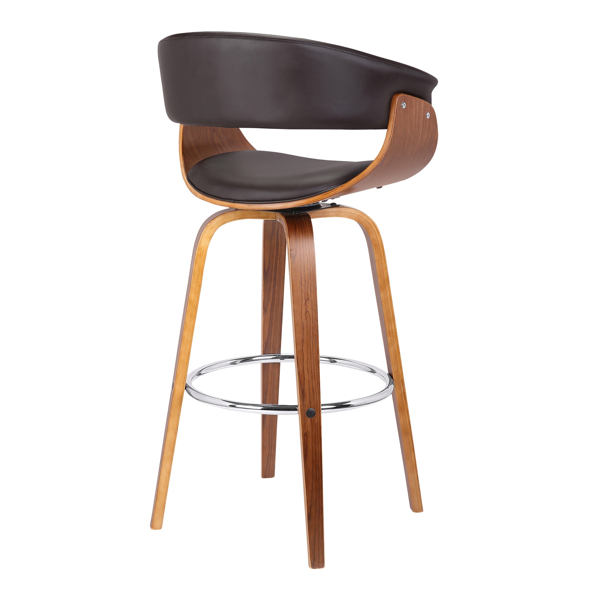 31" Brown Faux Leather And Solid Wood Swivel Low Back Bar Height Bar Chair-4