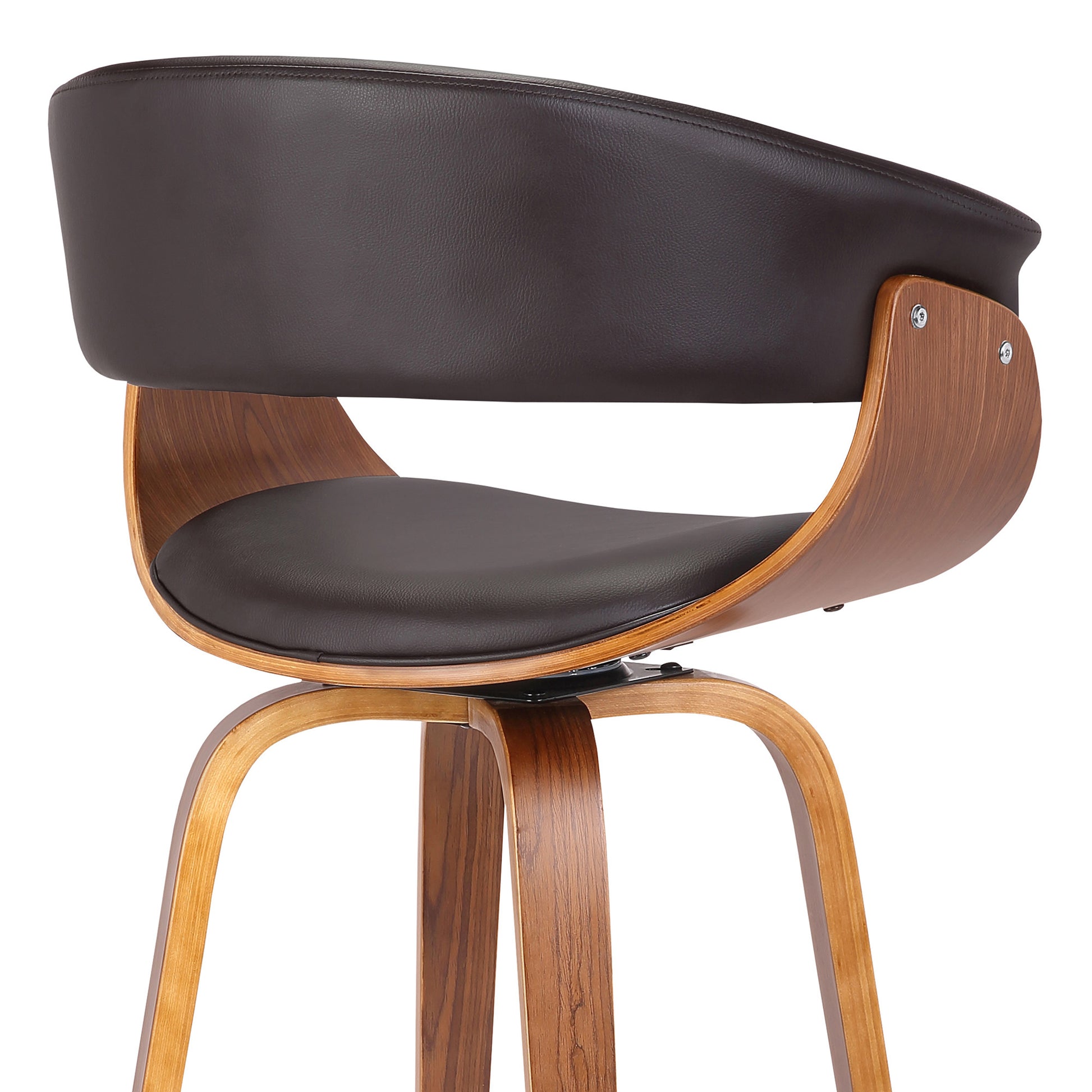 31" Brown Faux Leather And Solid Wood Swivel Low Back Bar Height Bar Chair-5