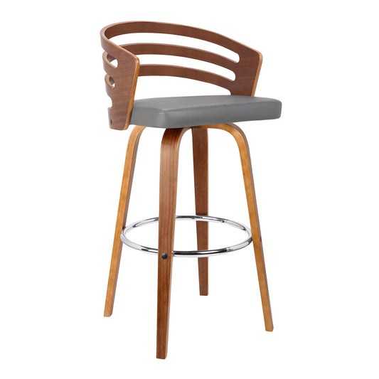 30" Gray and Brown Fabric and Iron Low Back Bar Height Swivel Bar Chair-1