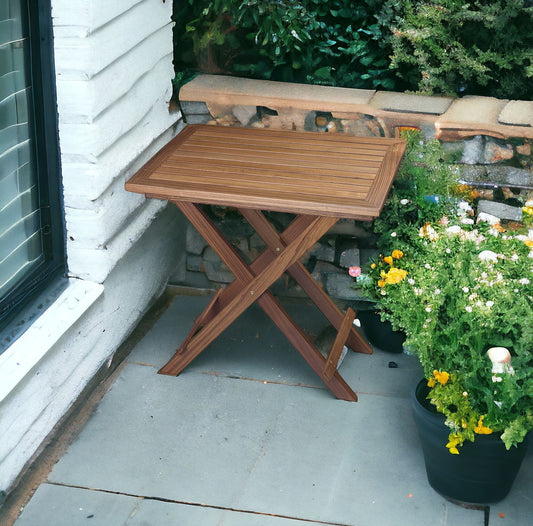 28" Brown Solid Wood Folding Outdoor Side Table-0