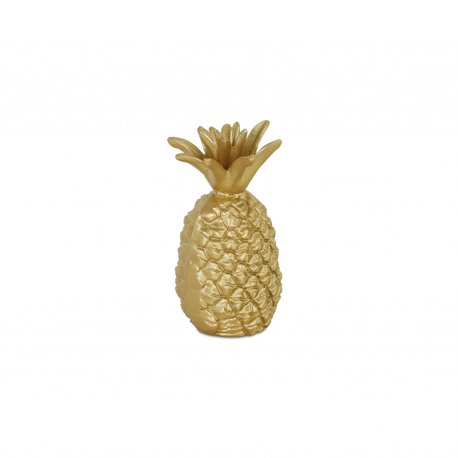 9" Gold Cast Iron Pineapple Hand Painted Sculpture-0