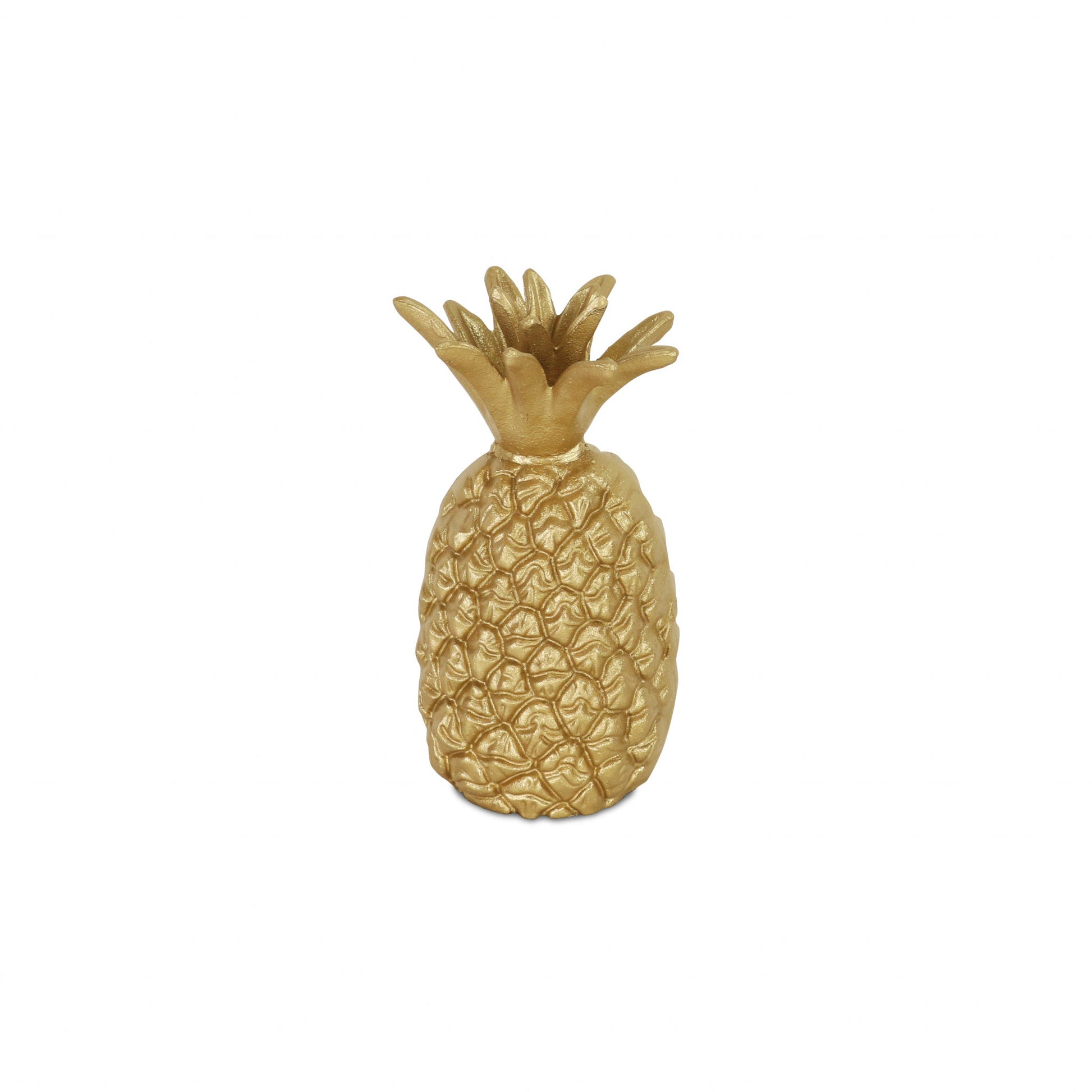 9" Gold Cast Iron Pineapple Hand Painted Sculpture-4