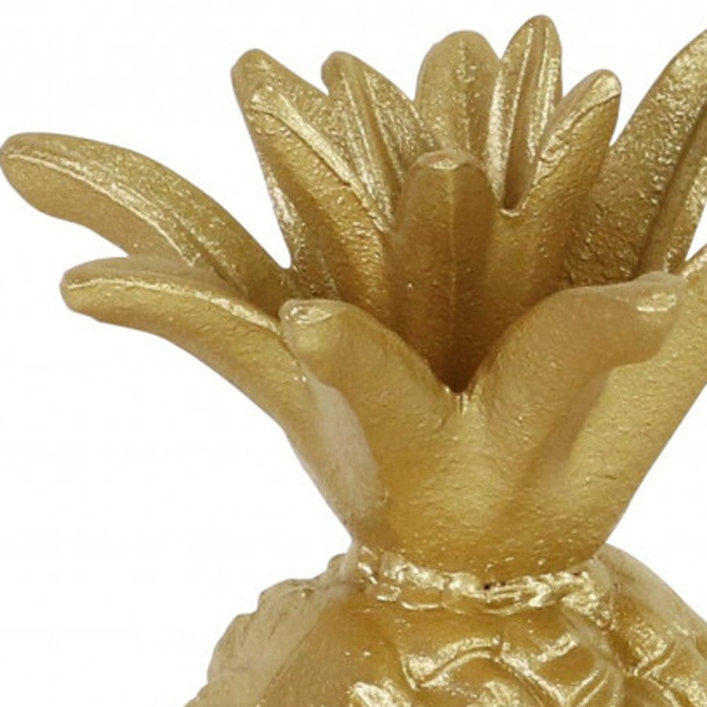 9" Gold Cast Iron Pineapple Hand Painted Sculpture-5