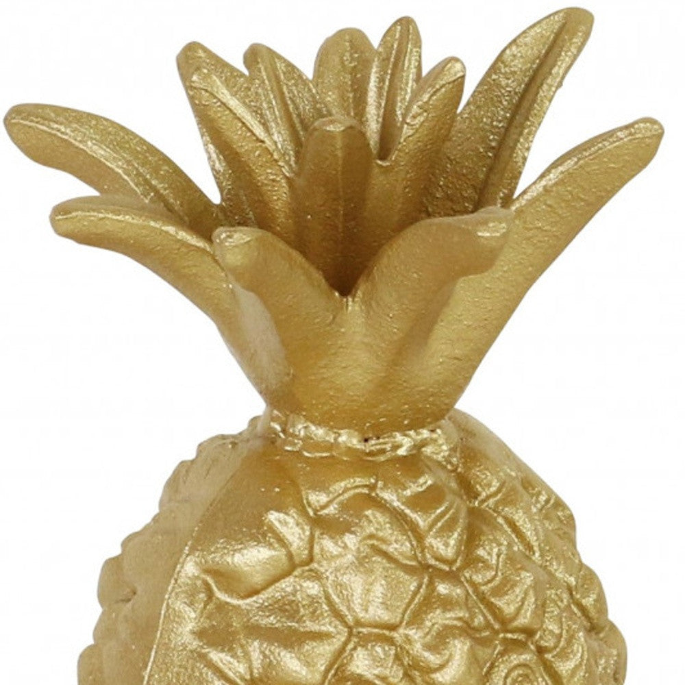9" Gold Cast Iron Pineapple Hand Painted Sculpture-6