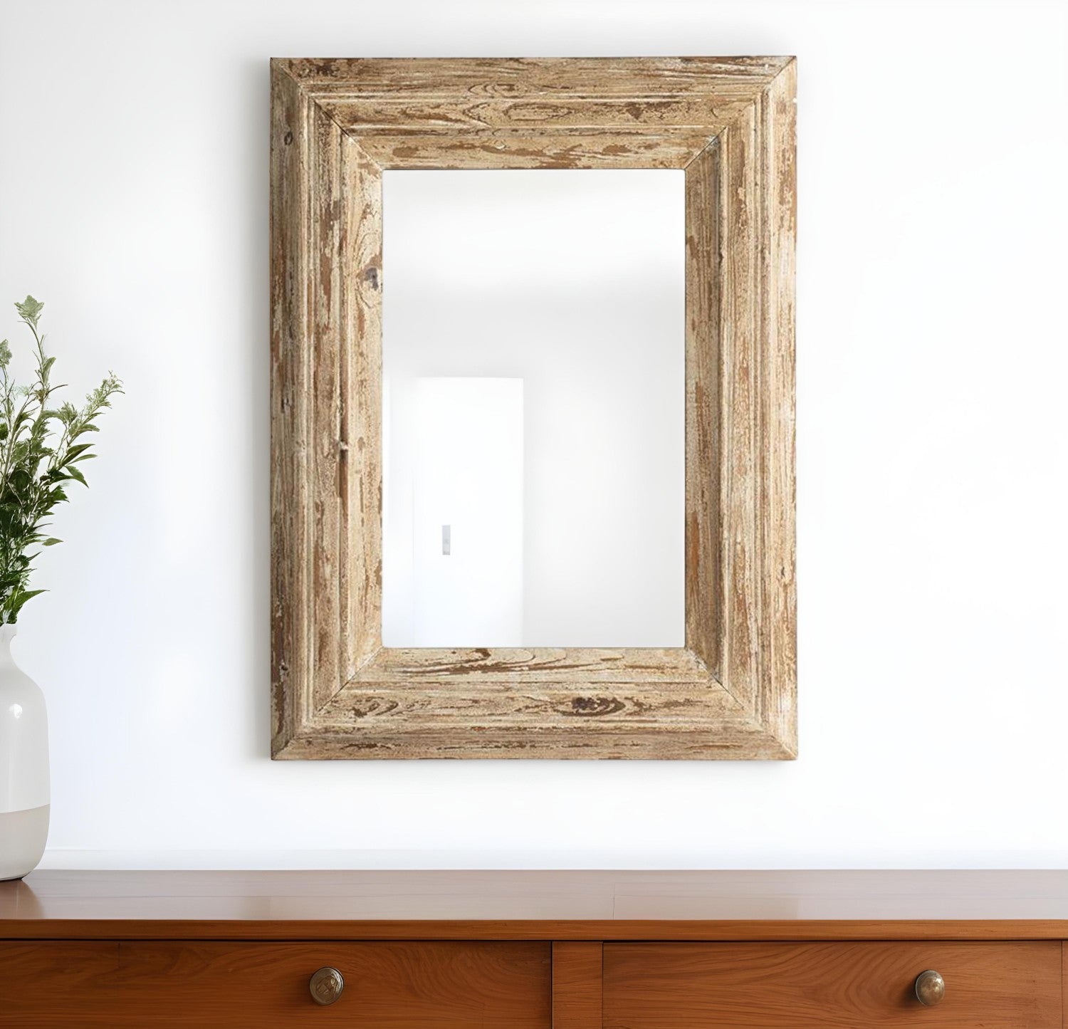 39" Natural Distressed Wood Framed Accent Mirror-0