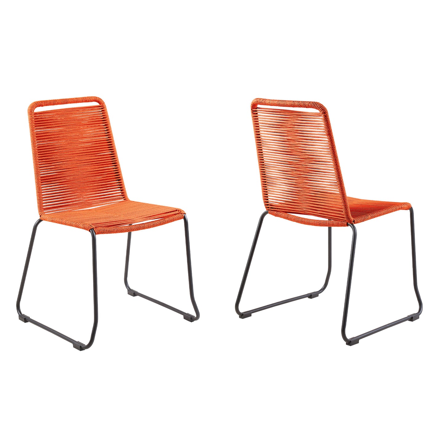 Set of Two 23" Tangerine Metal Outdoor Dining Chair-1