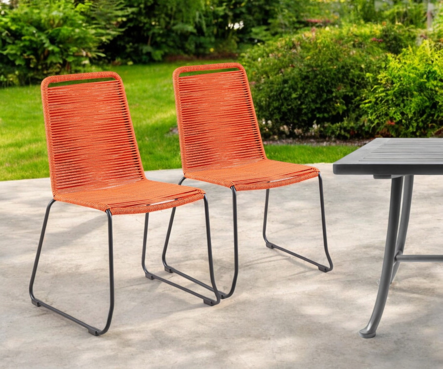 Set of Two 23" Tangerine Metal Outdoor Dining Chair-0