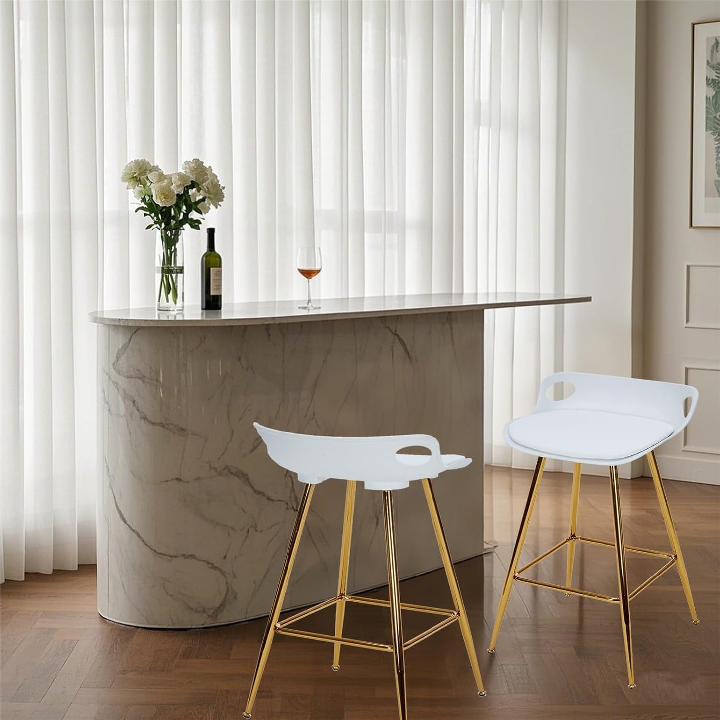 Stylish Gold Bar Stools Set of Two with Footrests-0