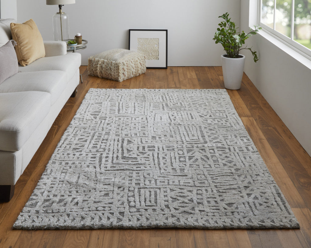 10' X 13' Gray And Silver Geometric Stain Resistant Area Rug-3