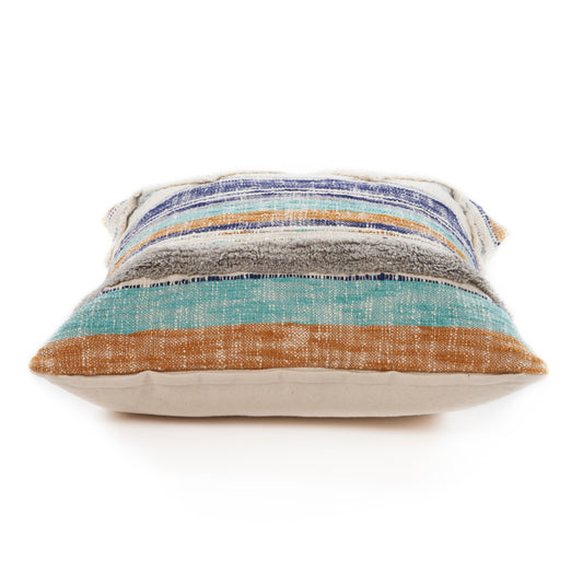 18" Beige Blue and Gray Throw Pillow-1