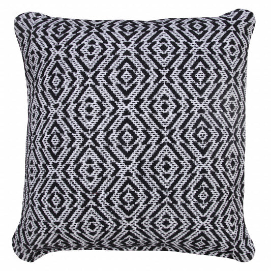20" X 20" Black And White 100% Cotton Geometric Zippered Pillow-0
