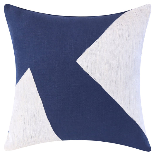 20" Navy Blue And Ivory Cotton Abstract Throw Pillow-0