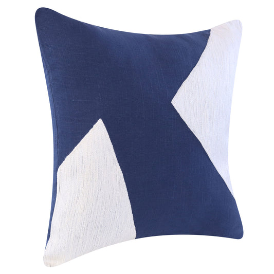 20" Navy Blue And Ivory Cotton Abstract Throw Pillow-1