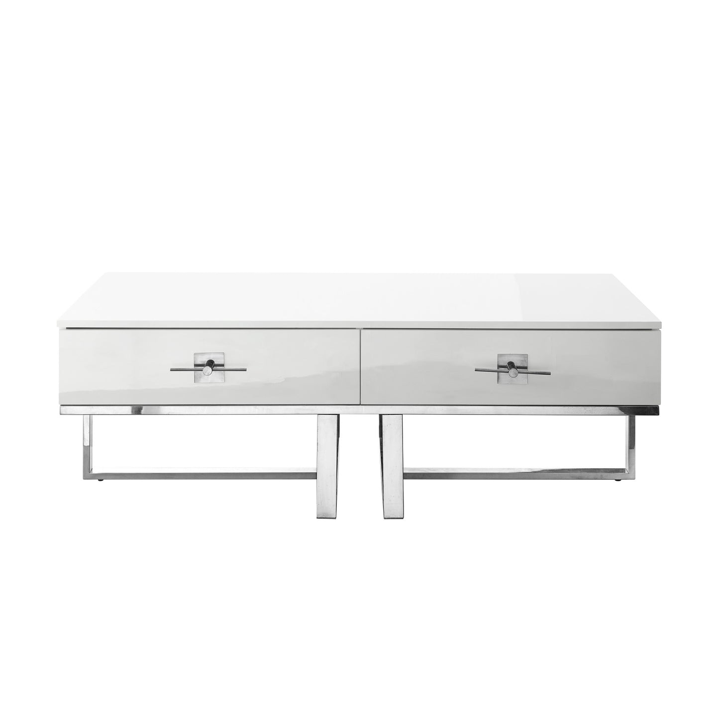 47" White And Silver Metallic Wood And Stainless Steel Coffee Table-1