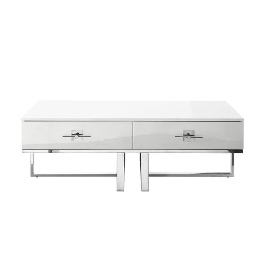 47" White And Silver Metallic Wood And Stainless Steel Coffee Table-1