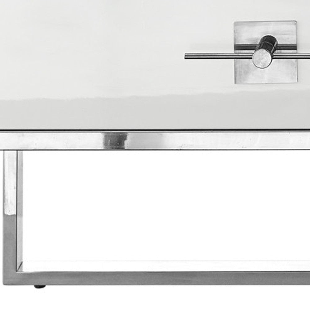 47" White And Silver Metallic Wood And Stainless Steel Coffee Table-6