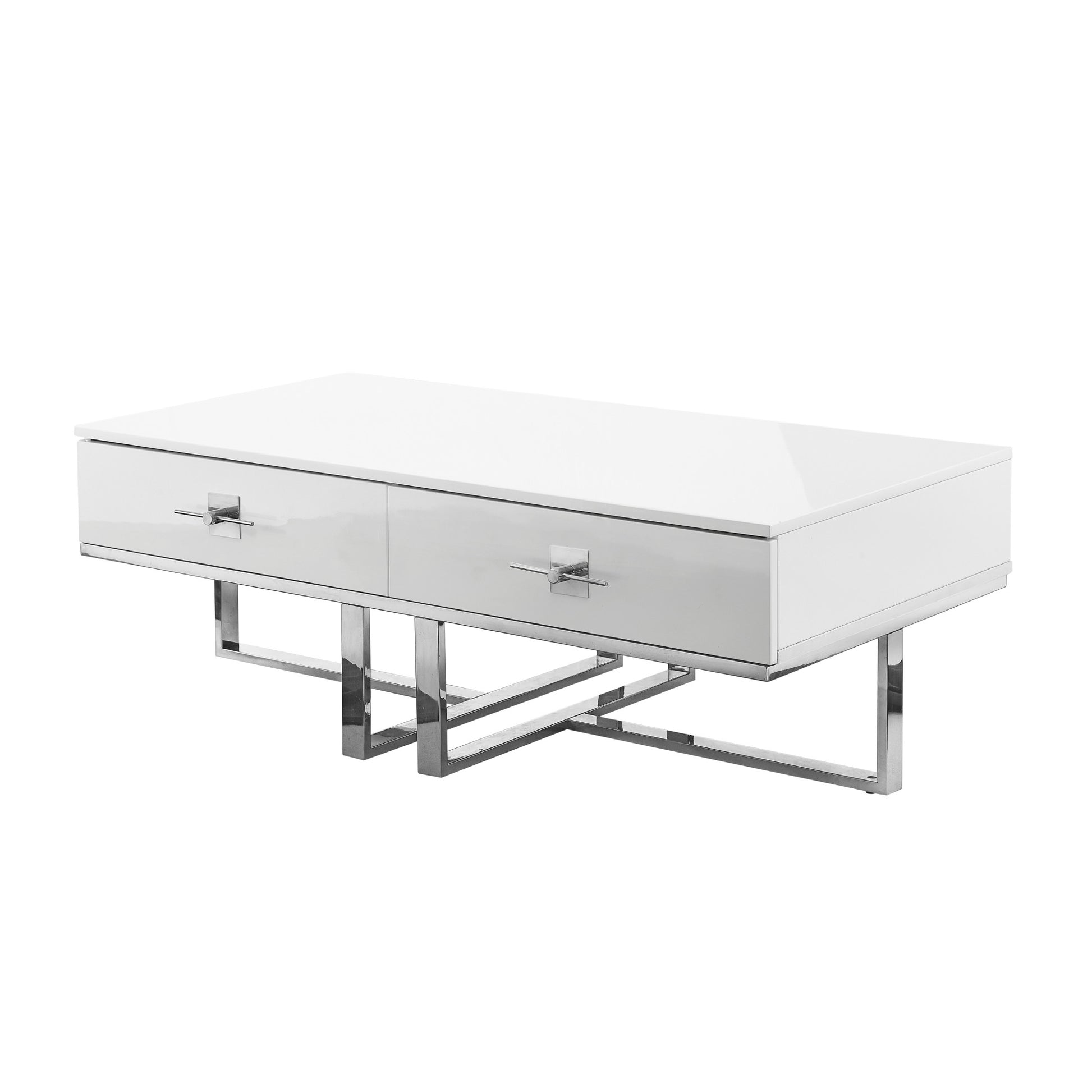 47" White And Silver Metallic Wood And Stainless Steel Coffee Table-2
