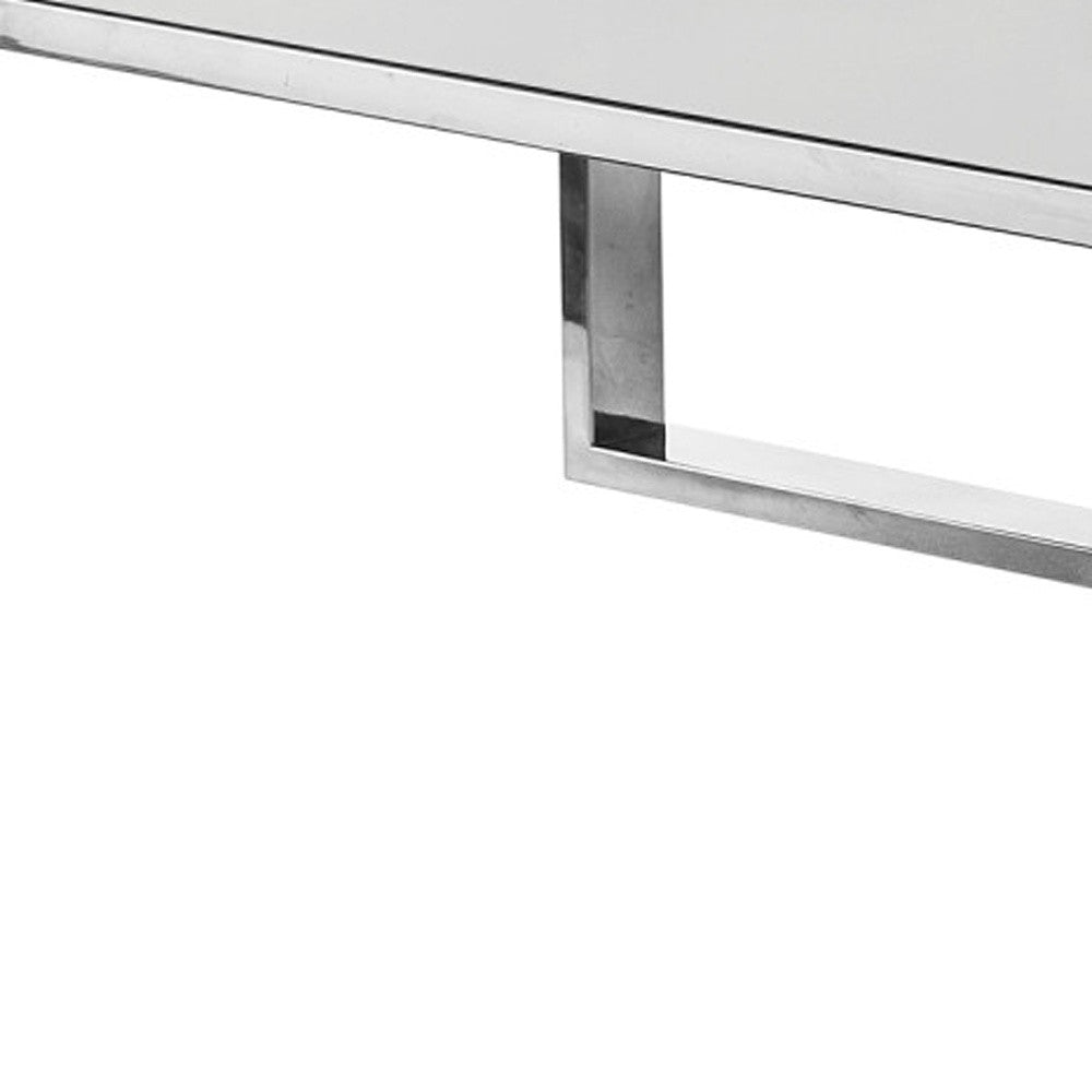 47" White And Silver Metallic Wood And Stainless Steel Coffee Table-5