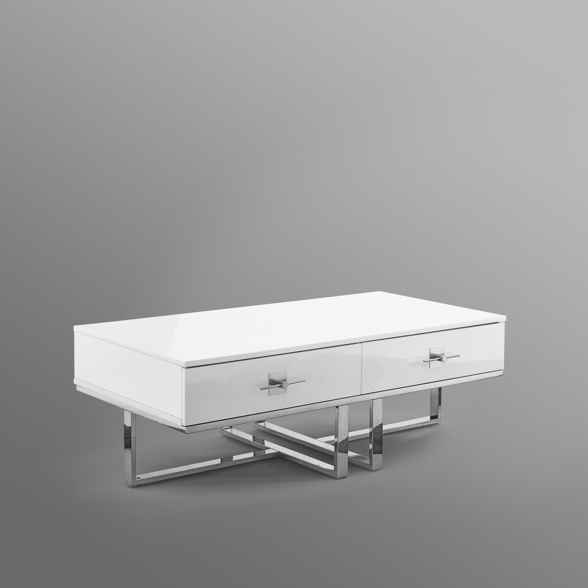 47" White And Silver Metallic Wood And Stainless Steel Coffee Table-7