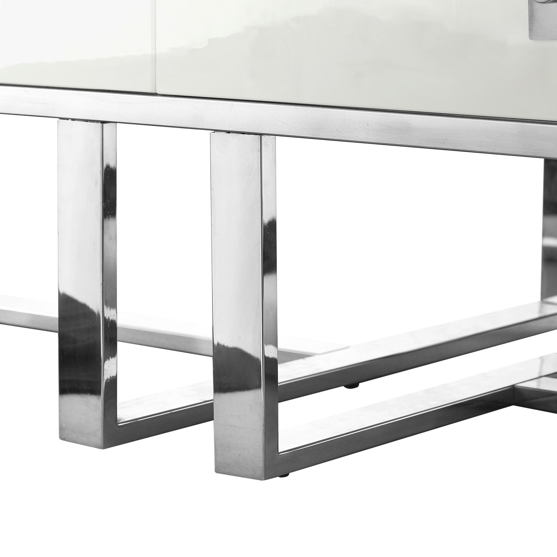 47" White And Silver Metallic Wood And Stainless Steel Coffee Table-3