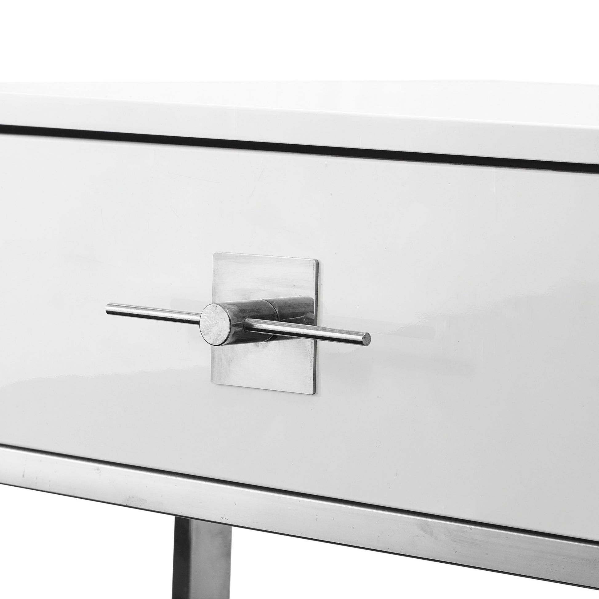 47" White And Silver Metallic Wood And Stainless Steel Coffee Table-4