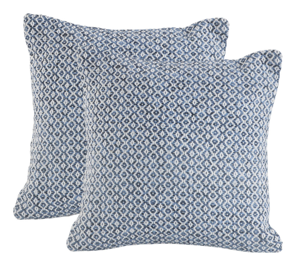 Set of Two Blue Chevron Cotton Throw Pillow-1