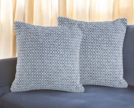 Set of Two Blue Chevron Cotton Throw Pillow-0