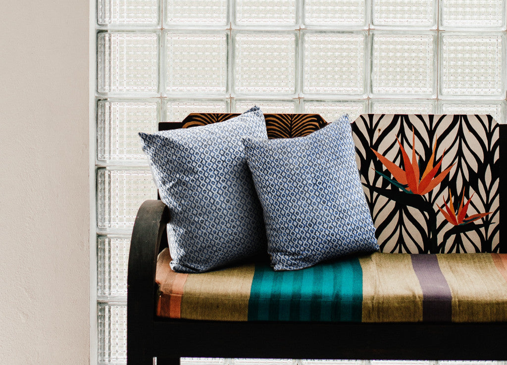 Set of Two Blue Chevron Cotton Throw Pillow-8