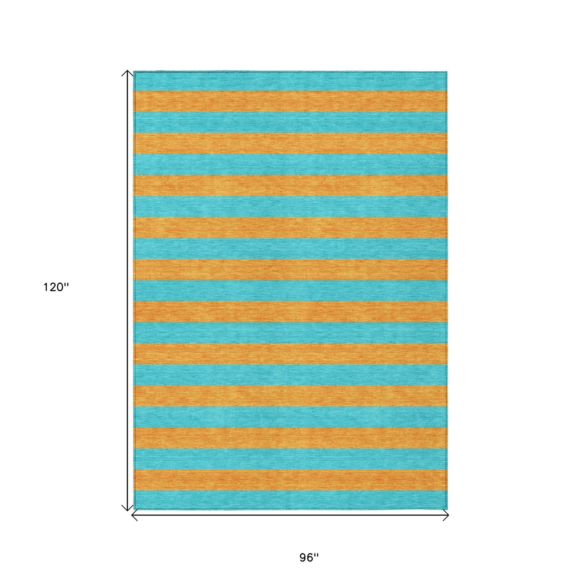 8' X 10' Aqua Striped Washable Non Skid Indoor Outdoor Area Rug-2