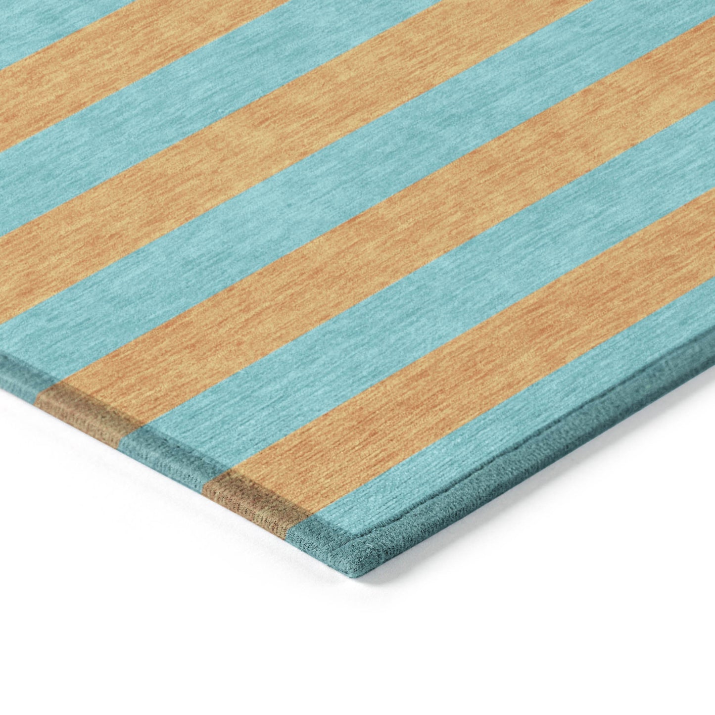 8' X 10' Aqua Striped Washable Non Skid Indoor Outdoor Area Rug-5