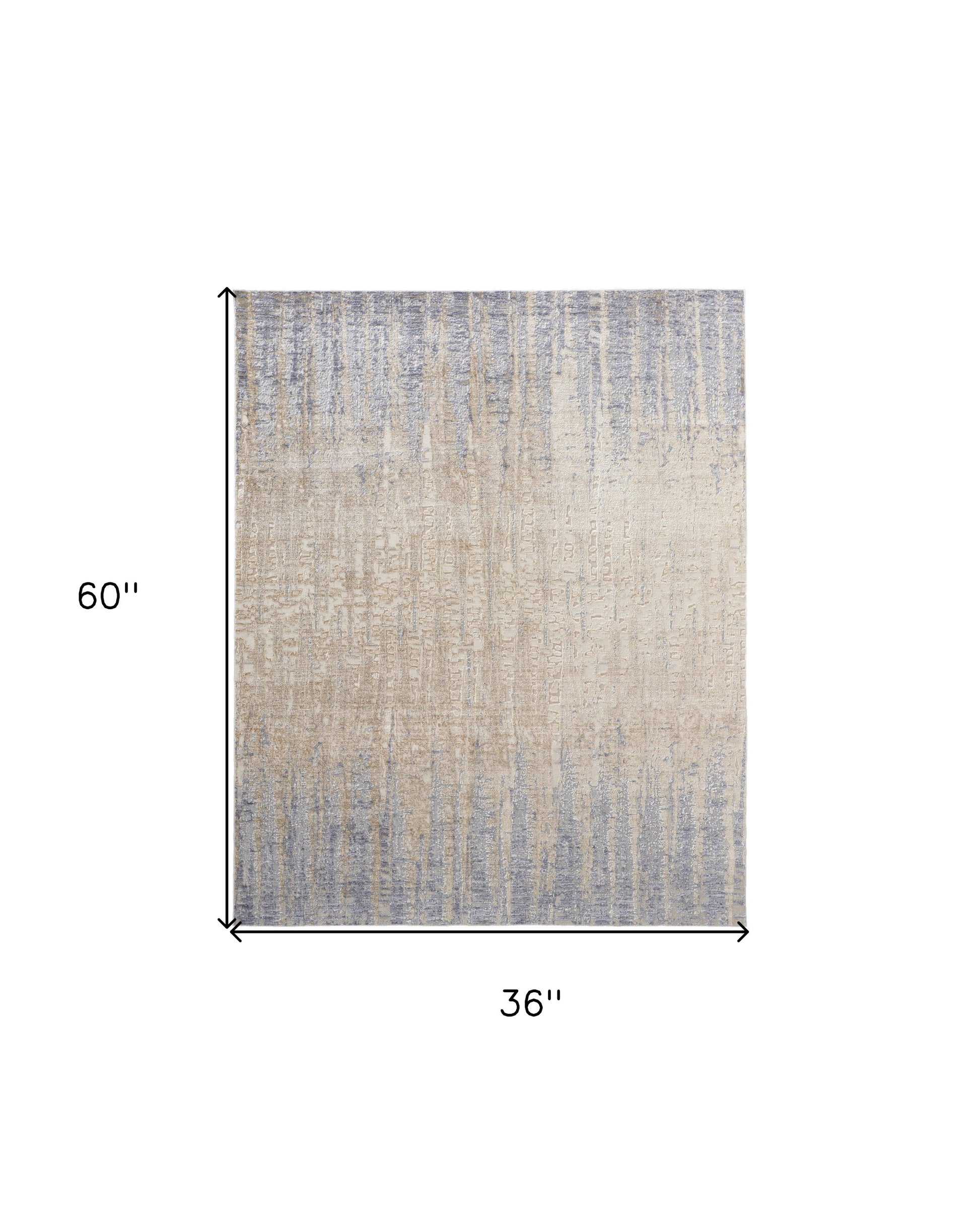 3' X 5' Ivory Tan and Blue Ombre Power Loom Worn Faded Area Rug-2