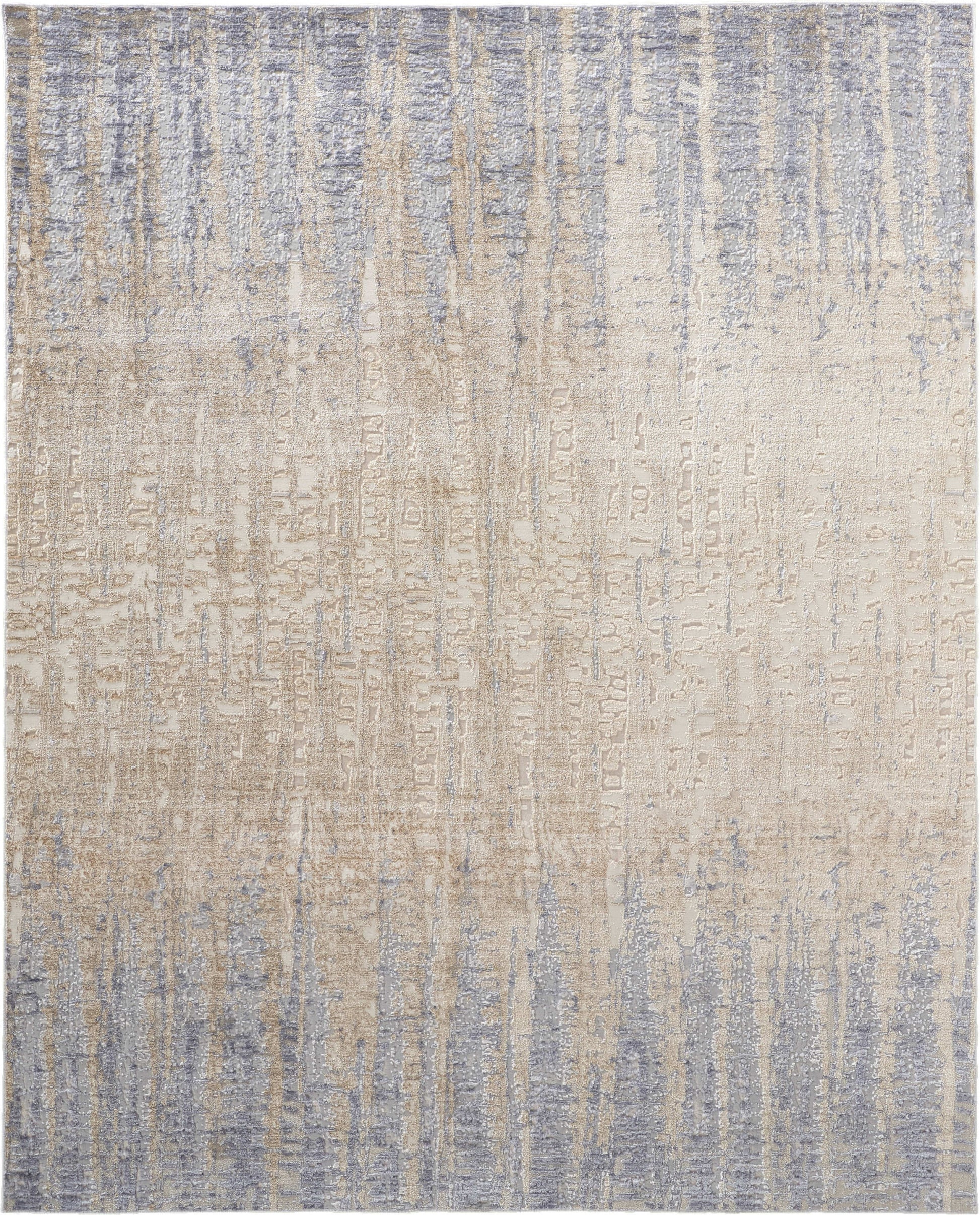 3' X 5' Ivory Tan and Blue Ombre Power Loom Worn Faded Area Rug-1