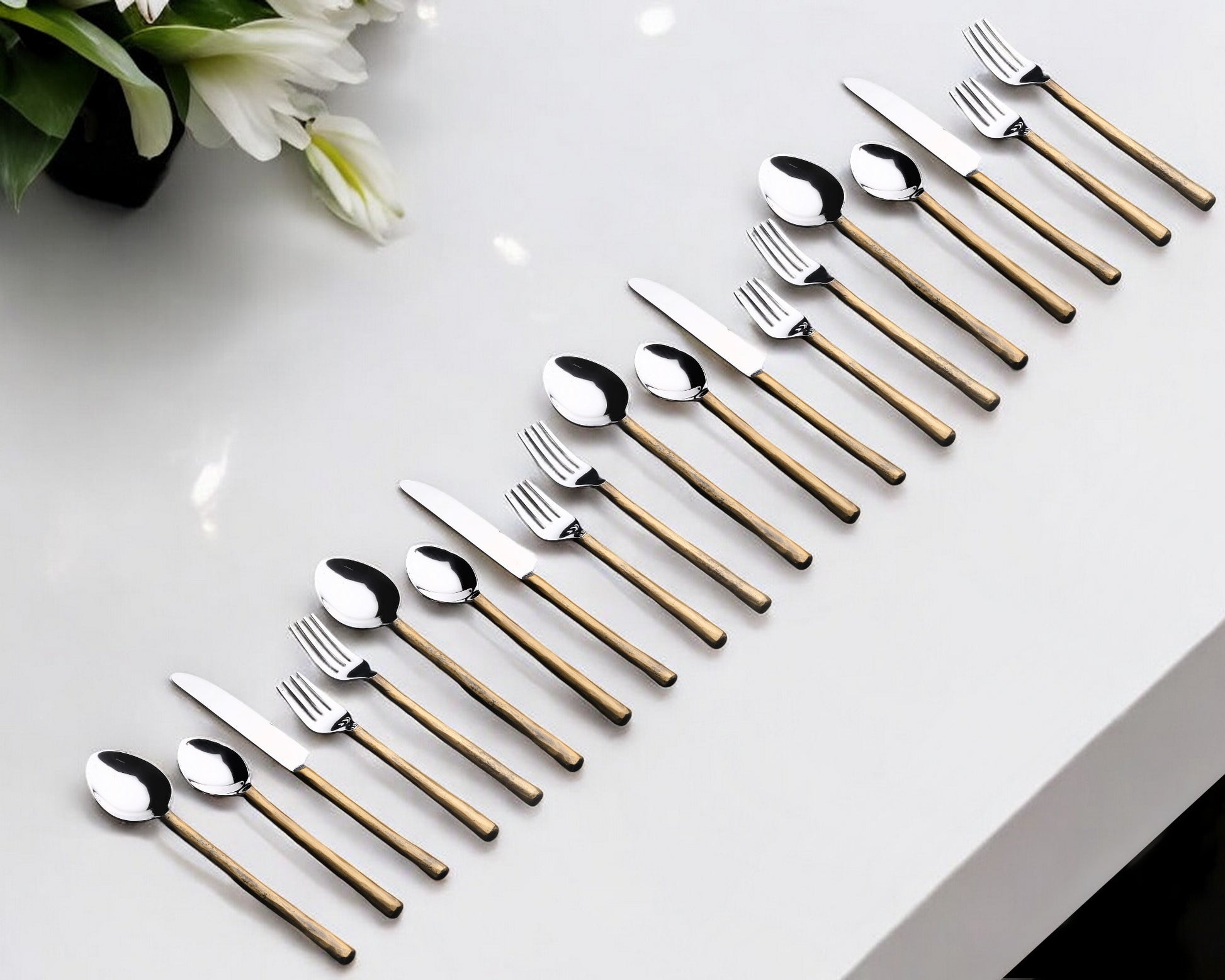 Matte Gold Stainless Steel Twenty Piece Hand Forged Flatware Set-0