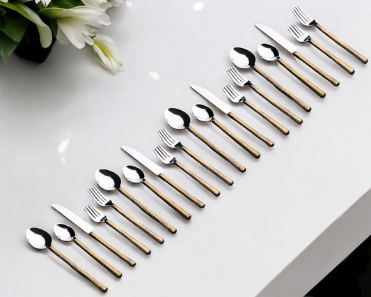 Matte Gold Stainless Steel Twenty Piece Hand Forged Flatware Set-0