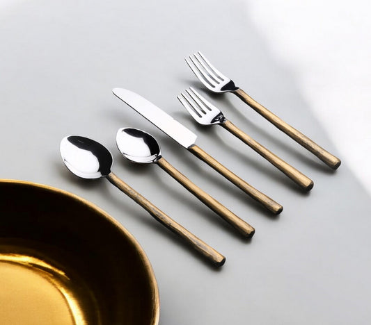 Matte Gold Stainless Steel Twenty Piece Hand Forged Flatware Set-1