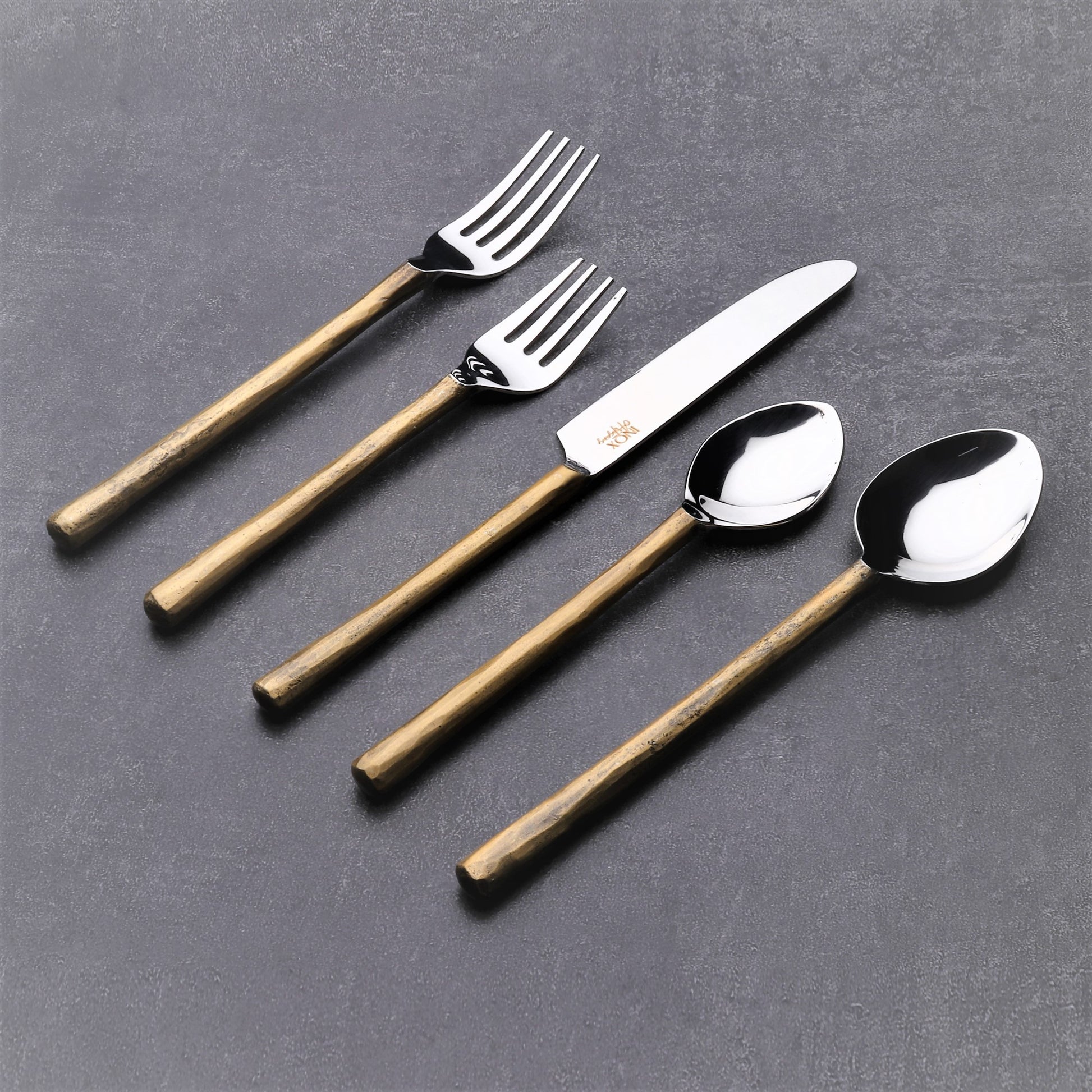 Matte Gold Stainless Steel Twenty Piece Hand Forged Flatware Set-6