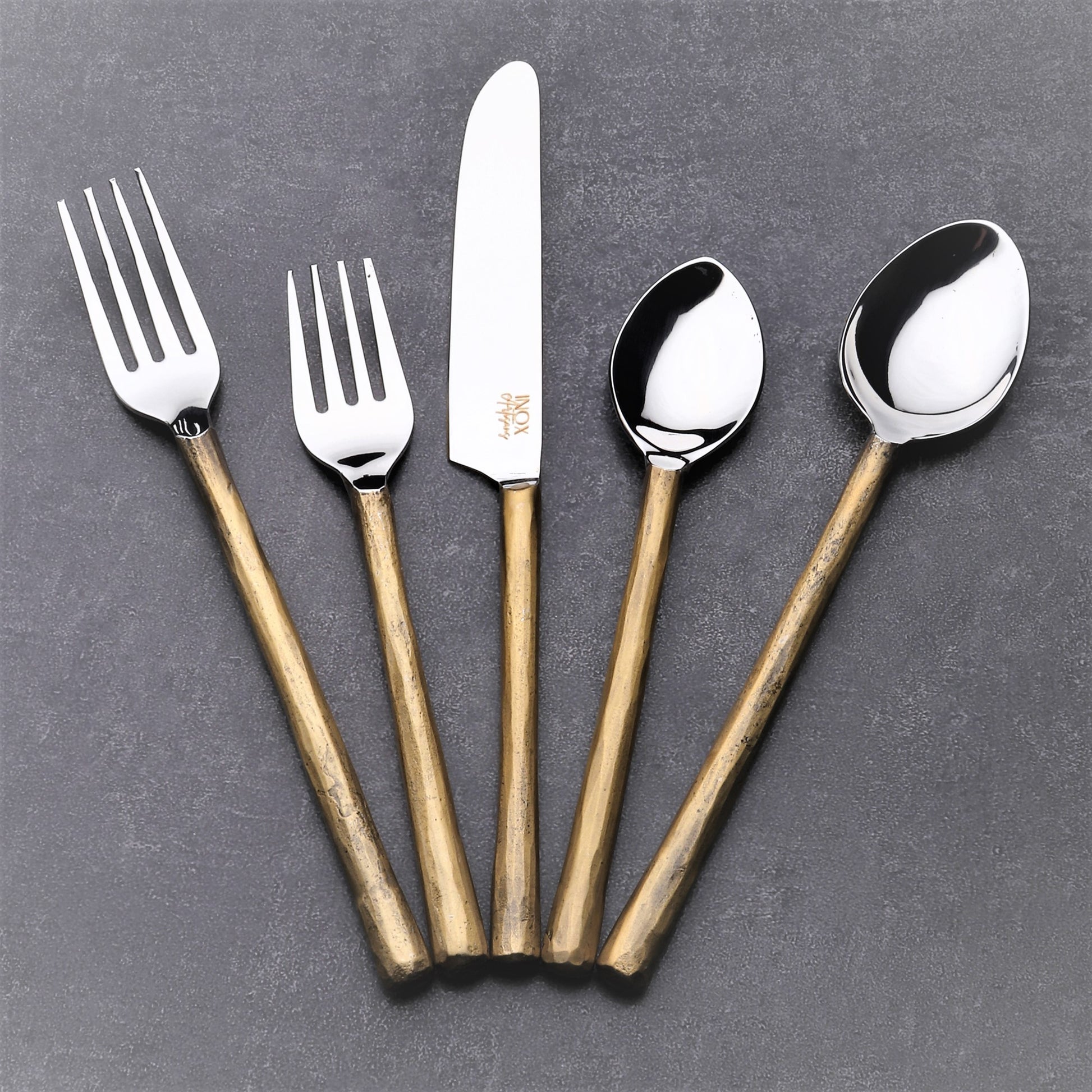 Matte Gold Stainless Steel Twenty Piece Hand Forged Flatware Set-7