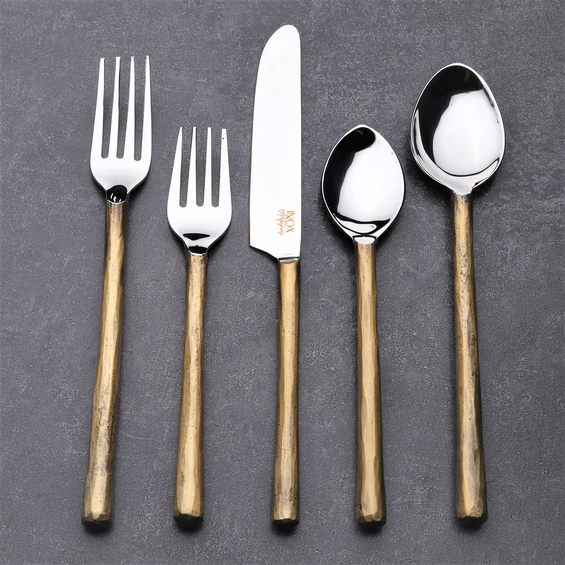 Matte Gold Stainless Steel Twenty Piece Hand Forged Flatware Set-8