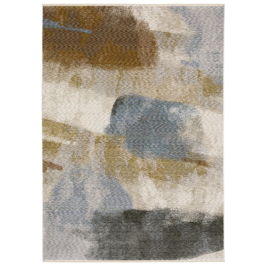 7' X 10' Beige And Rust Abstract Distressed Area Rug With Fringe-1