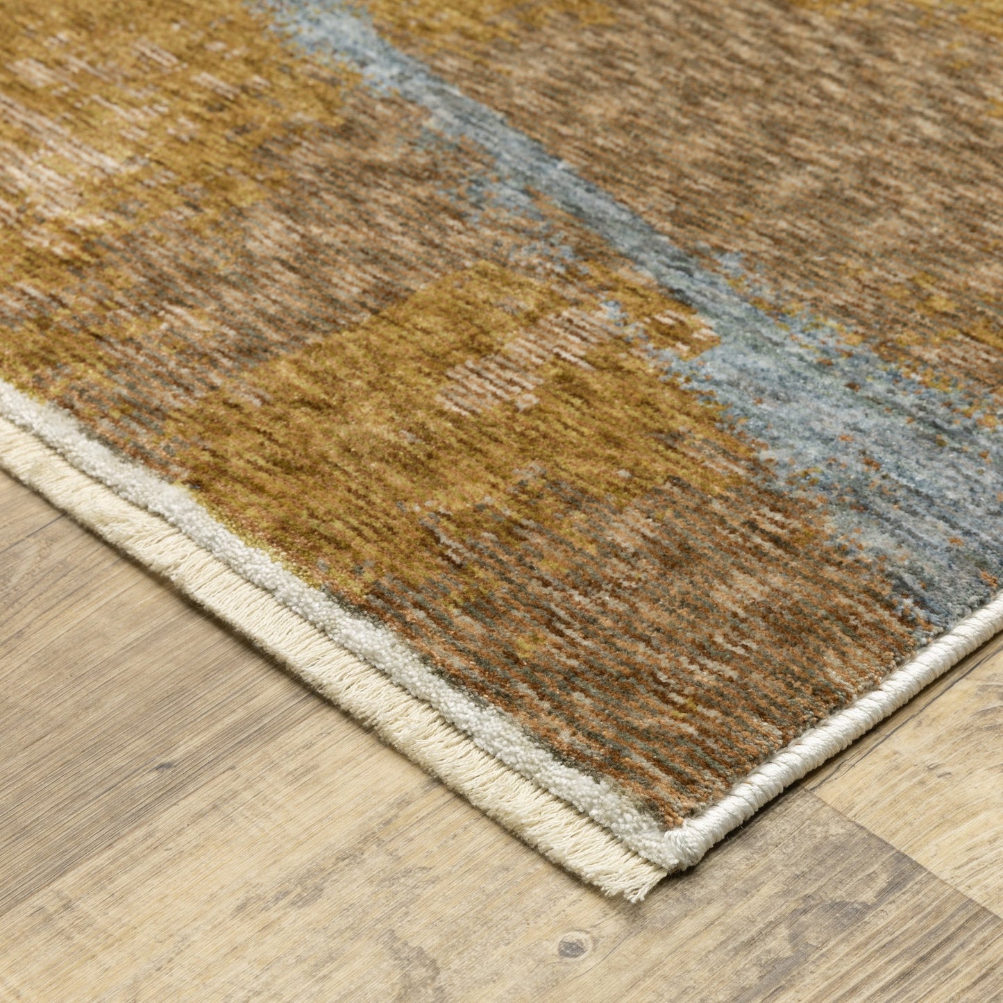 7' X 10' Beige And Rust Abstract Distressed Area Rug With Fringe-3