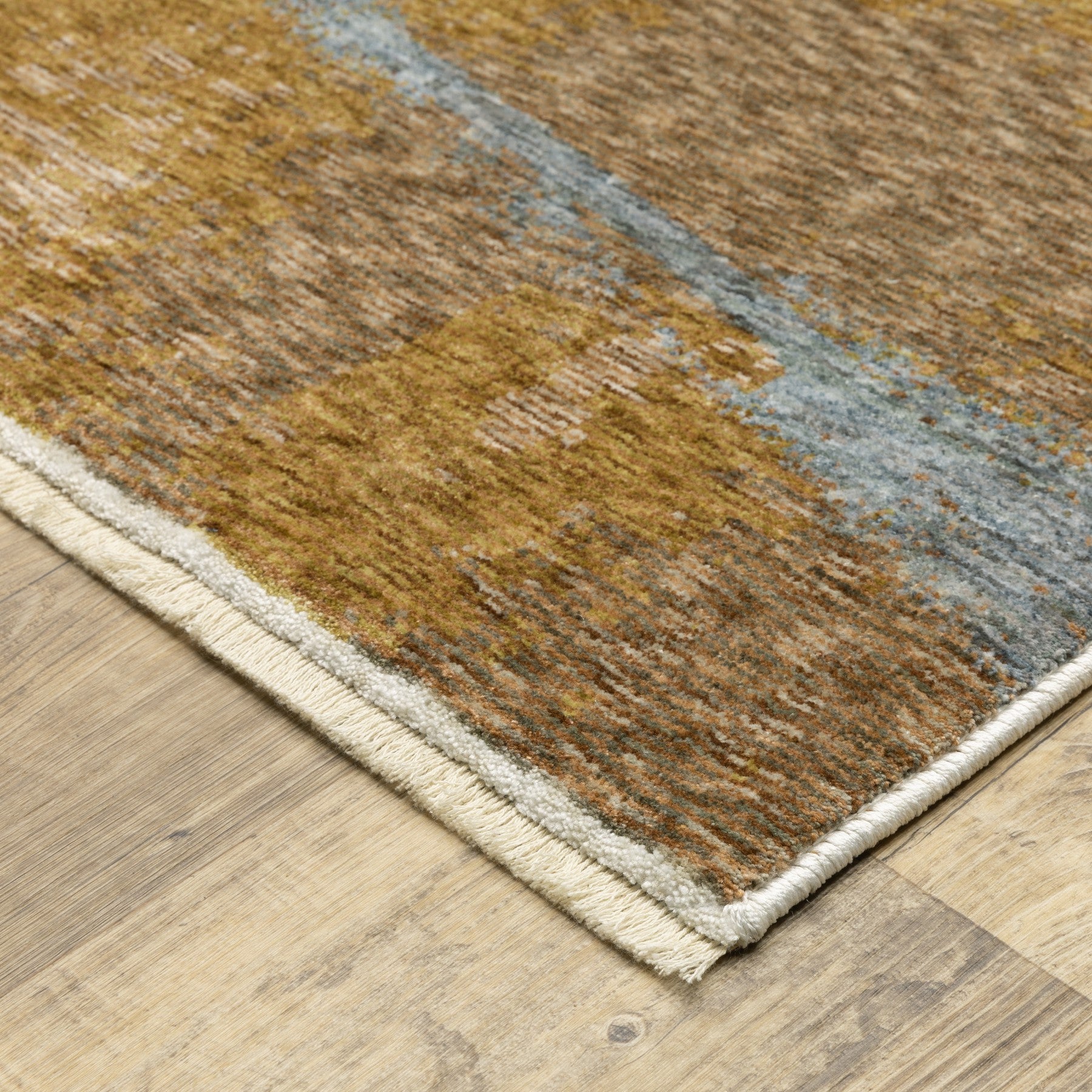 7' X 10' Beige And Rust Abstract Distressed Area Rug With Fringe-3