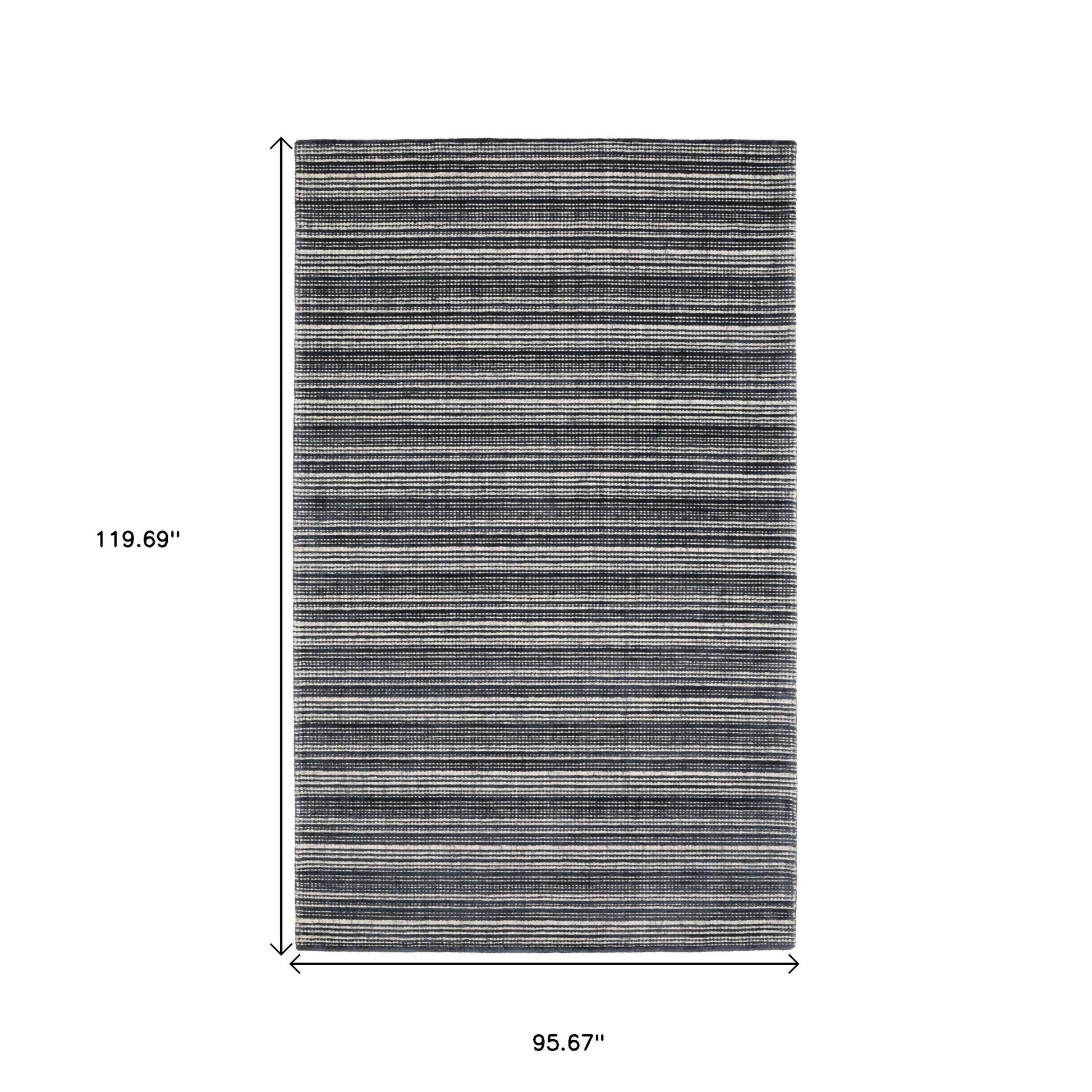 8' X 10' Black And Ivory Striped Hand Tufted Area Rug-2