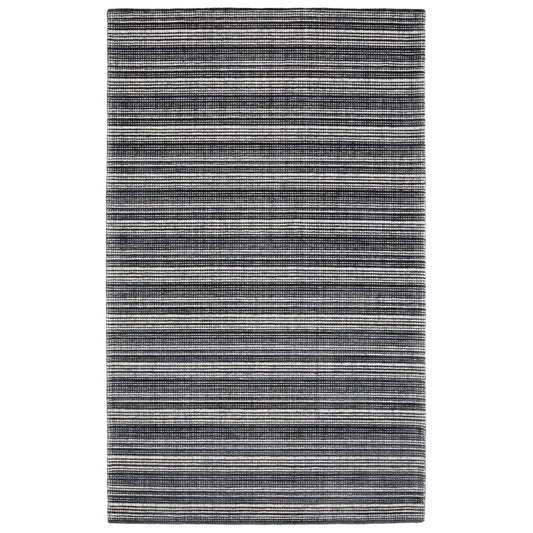 8' X 10' Black And Ivory Striped Hand Tufted Area Rug-1