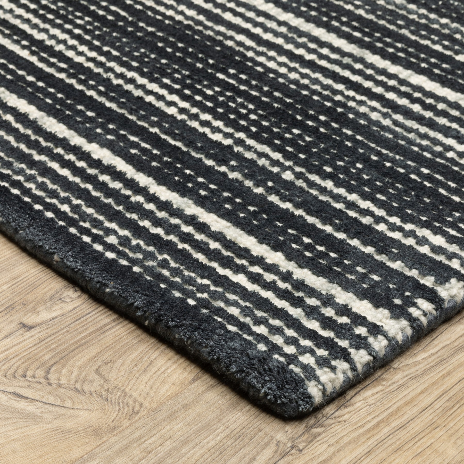 8' X 10' Black And Ivory Striped Hand Tufted Area Rug-6