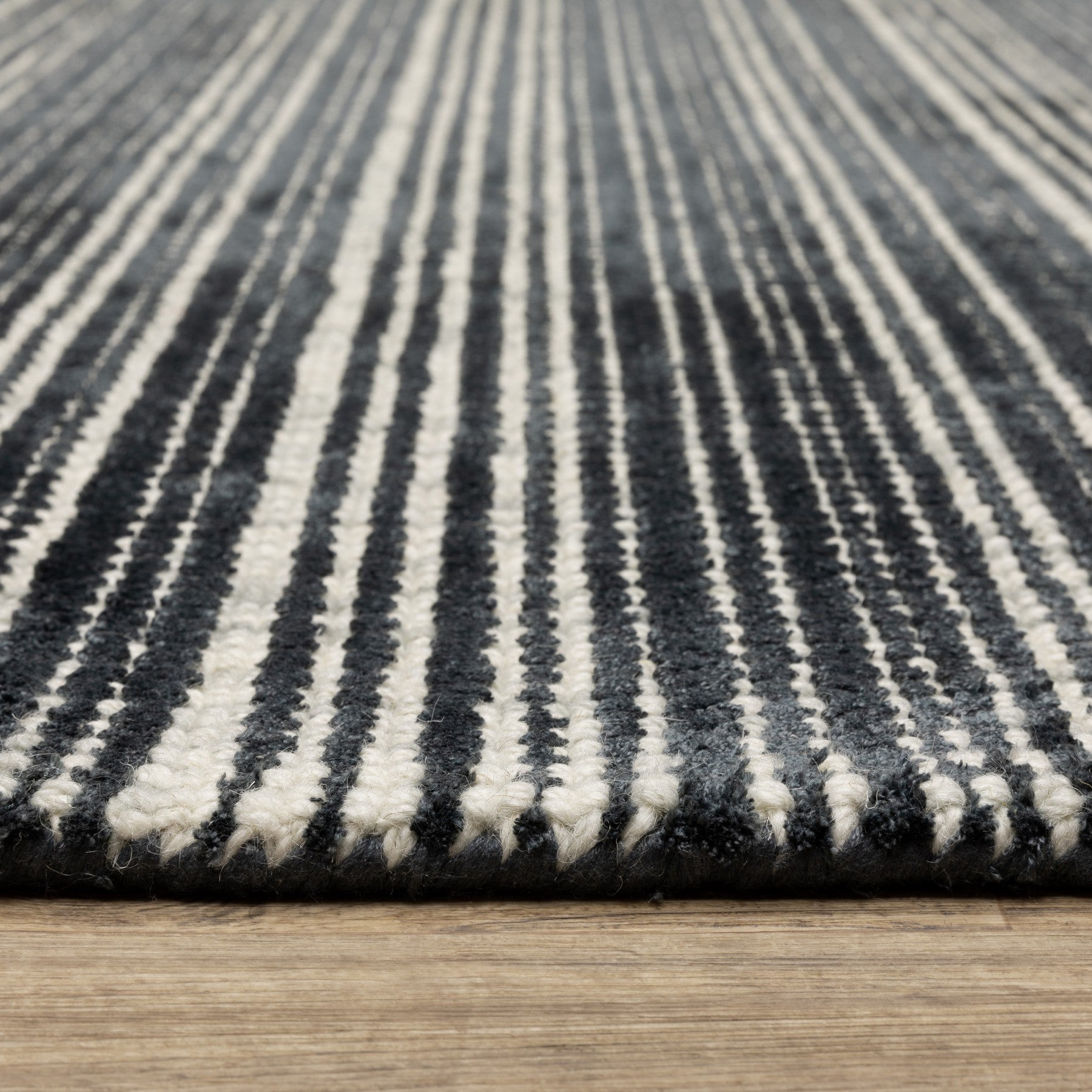 8' X 10' Black And Ivory Striped Hand Tufted Area Rug-4