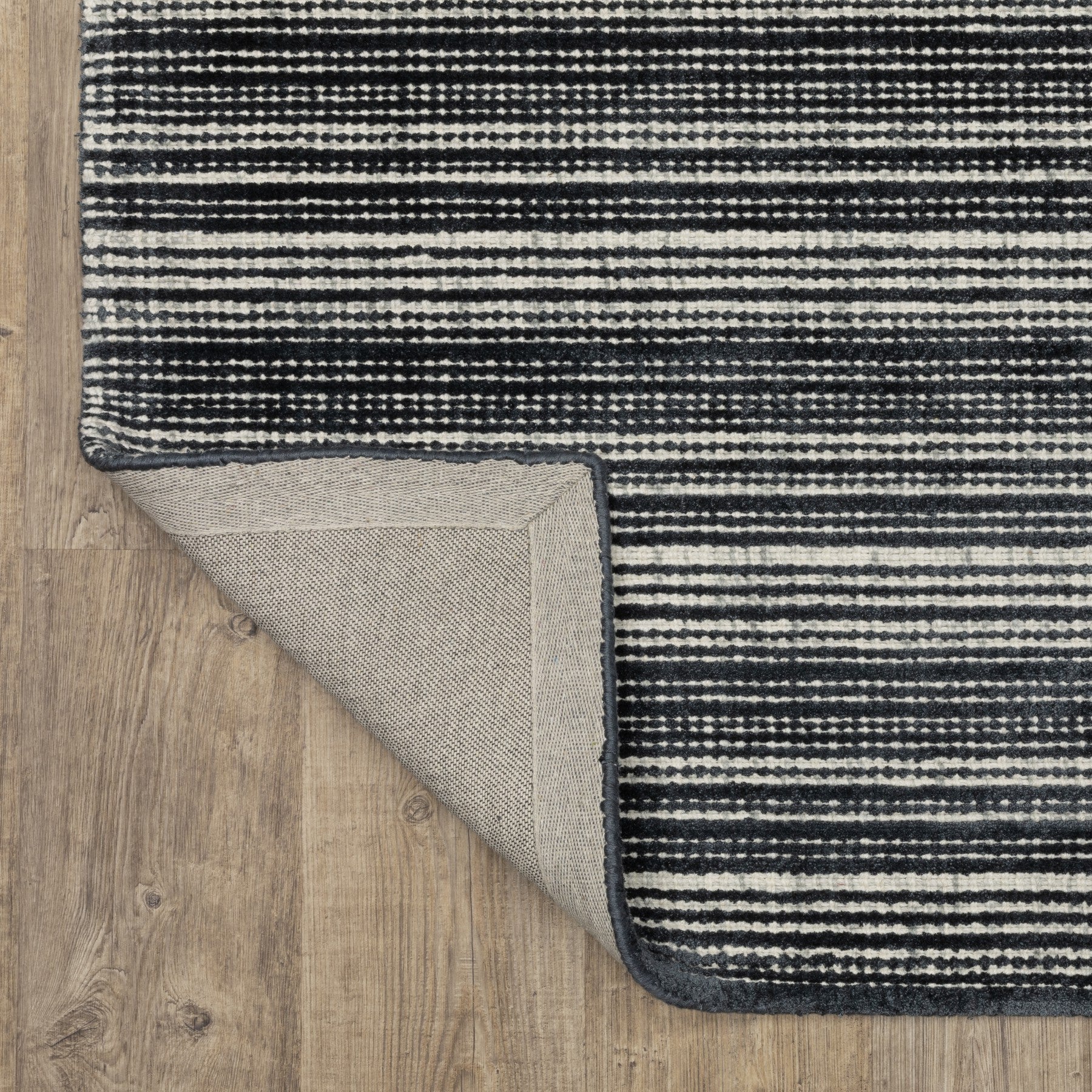 8' X 10' Black And Ivory Striped Hand Tufted Area Rug-7